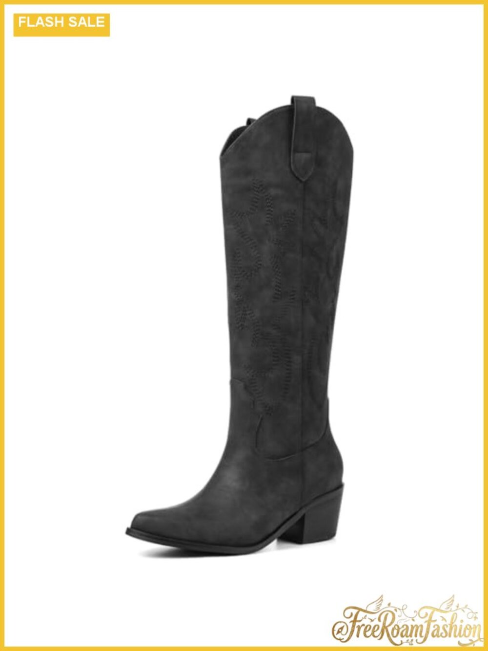 Wide Calf Knee High Western Cowgirl Boots Slip On Block Heel